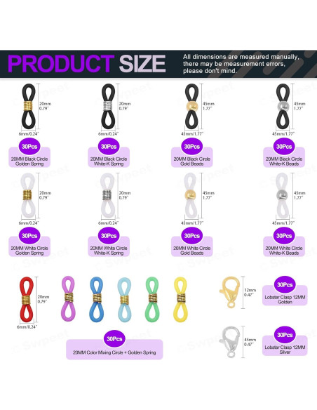 Kit 330Pcs Extremos de Cadena de Gafas Swpeet Ajustables