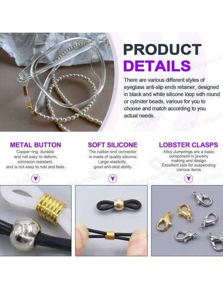 Kit 330Pcs Extremos de Cadena de Gafas Swpeet Ajustables