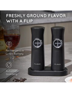 Juego de Molinillos Eléctricos de Sal y Pimienta Flendy Negro 2