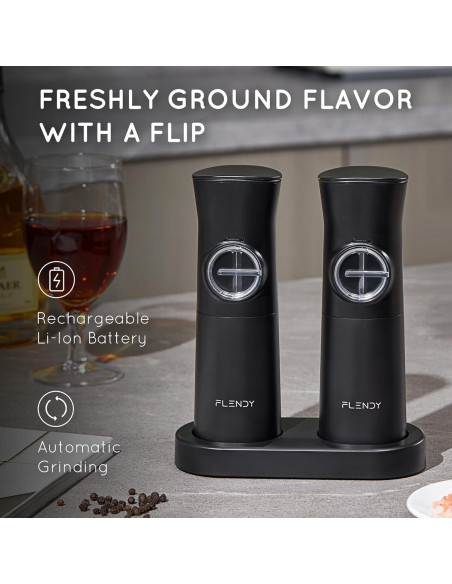 Juego de Molinillos Eléctricos de Sal y Pimienta Flendy Negro