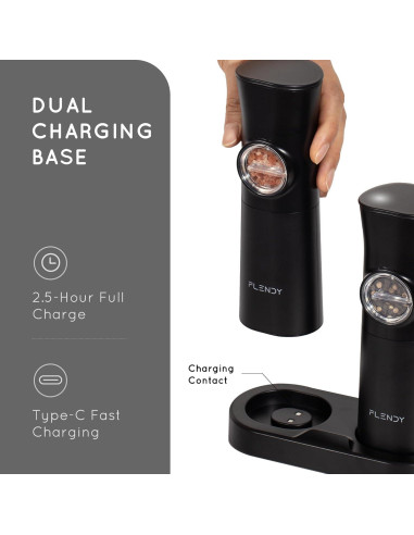 Juego de Molinillos Eléctricos de Sal y Pimienta Flendy Negro