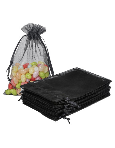 Bolsas de Organza Transparentes Hopttreely 50PCS 10x15cm Negro