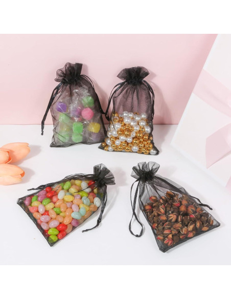 Bolsas de Organza Transparentes Hopttreely 50PCS 10x15cm Negro