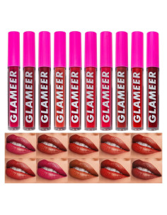 Set de Labiales Líquidos Mate GLAMEER, 10 Colores, Impermeable
