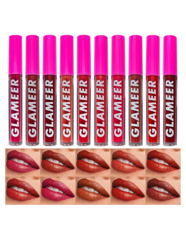 Set de Labiales Líquidos Mate GLAMEER, 10 Colores, Impermeable