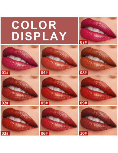 Set de Labiales Líquidos Mate GLAMEER, 10 Colores, Impermeable