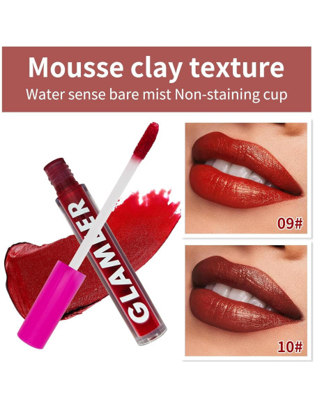 Set de Labiales Líquidos Mate GLAMEER, 10 Colores, Impermeable Set de Labiales Líquidos Mate GLAMEER, 10 Colores, Impermeable