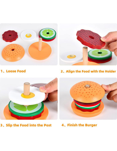 Juguete de Apilamiento Hamburguesas Madera MIKNEKE 12.7cm