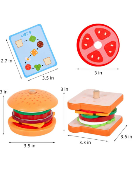 Juguete de Apilamiento Hamburguesas Madera MIKNEKE 12.7cm