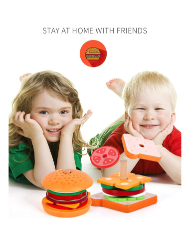 Juguete de Apilamiento Hamburguesas Madera MIKNEKE 12.7cm