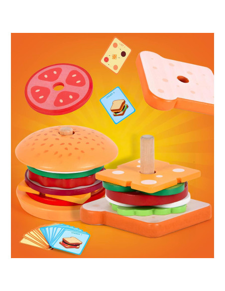 Juguete de Apilamiento Hamburguesas Madera MIKNEKE 12.7cm