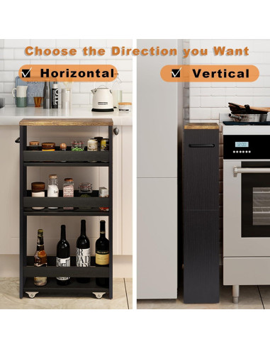 Carrito de Almacenamiento Delgado TEAMIX 4 Niveles Negro 39.37x13.97 cm