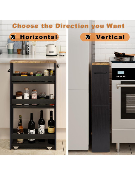 Carrito de Almacenamiento Delgado TEAMIX 4 Niveles Negro 39.37x13.97 cm