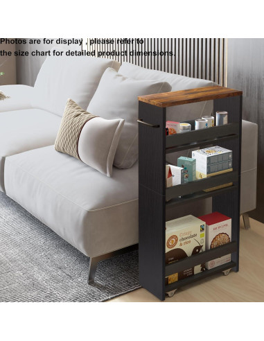 Carrito de Almacenamiento Delgado TEAMIX 4 Niveles Negro 39.37x13.97 cm