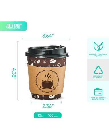 Vasos de Café Desechables FIESTA JOLLY 10oz 100 Unidades