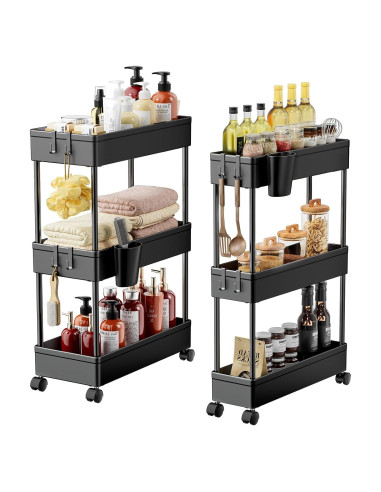 Carro de Baño Pipishell 2 Niveles Negro Organizador Rodante