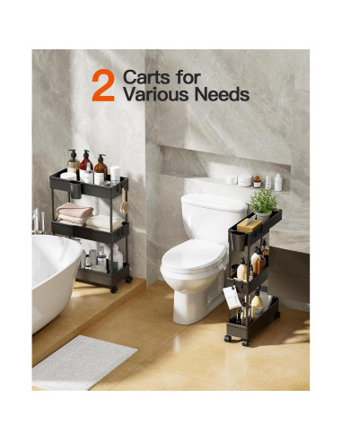 Carro de Baño Pipishell 2 Niveles Negro Organizador Rodante