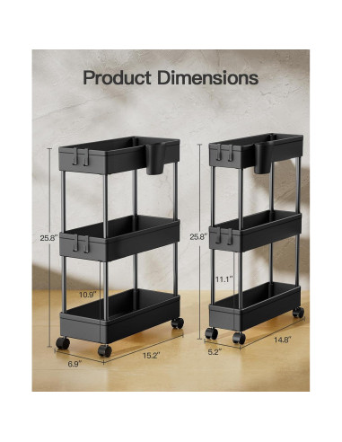 Carro de Baño Pipishell 2 Niveles Negro Organizador Rodante