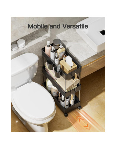 Carro de Baño Pipishell 2 Niveles Negro Organizador Rodante