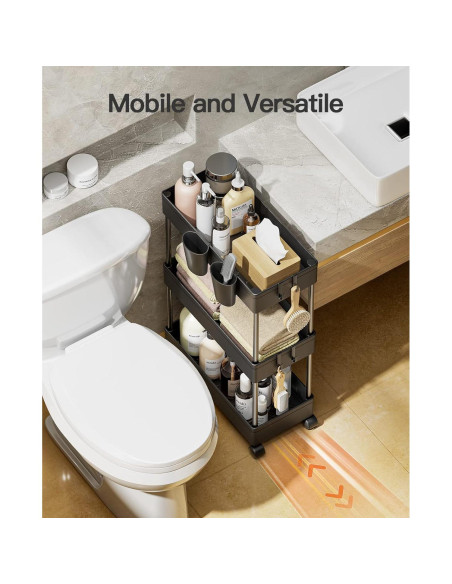 Carro de Baño Pipishell 2 Niveles Negro Organizador Rodante