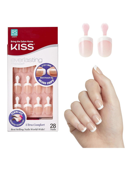 Kiss Uñas Postizas Francesas Chip-Free, Modelo Endless, 28 Uñas