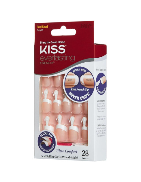 Kiss Uñas Postizas Francesas Chip-Free, Modelo Endless, 28 Uñas