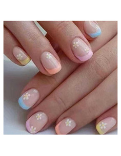 Uñas Postizas Cortas Hkanlre Cuadradas Florales 24PCS