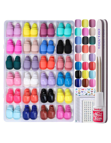 Uñas Postizas Cortas Cuadradas Teenitor 576pcs 12 Colores