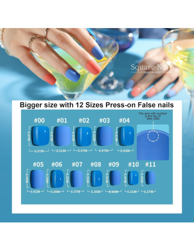 Uñas Postizas Cortas Cuadradas Teenitor 576pcs 12 Colores
