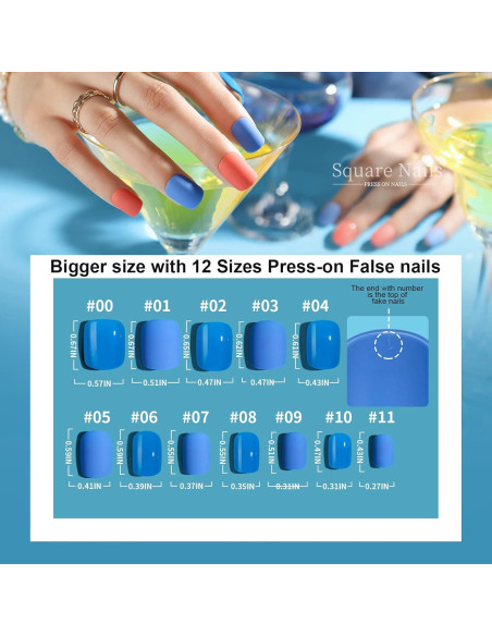 Uñas Postizas Cortas Cuadradas Teenitor 576pcs 12 Colores