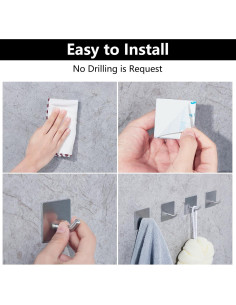 Ganchos Adhesivos FOMANSH de Acero Inoxidable 6 Paquetes Plata 2