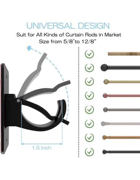 Soportes de Barra de Cortina Autoadhesivos AMZONHOME 4 Pzs Negro