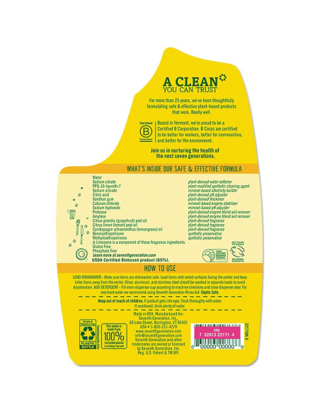 Gel Lavavajillas Natural Seventh Generation Limón 1183.5 ml