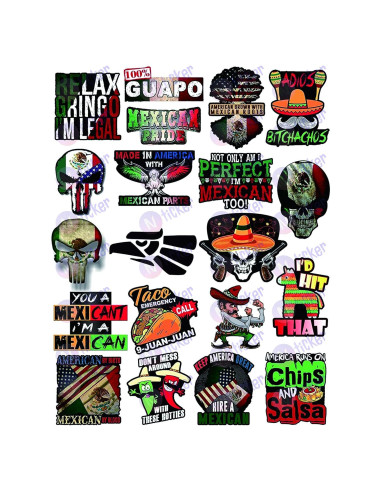 20 Calcomanías Mexicanas NTICKER - Vinilo Resistente UV 5.08 cm