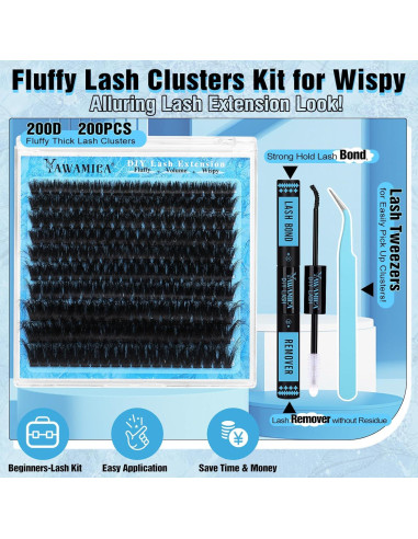 Kit de Extensiones de Pestañas Yawamica 200D 10-20mm DIY
