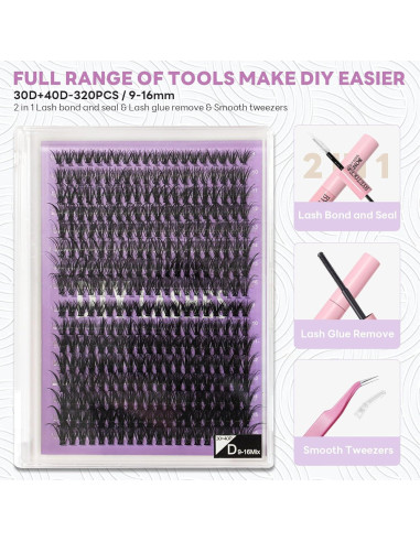 Kit de Extensión de Pestañas 320 Pcs BYETOCE 9-16MM Natural