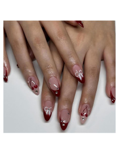 24 Uñas Postizas Almendra OSTTMA con Punta Francesa Roja