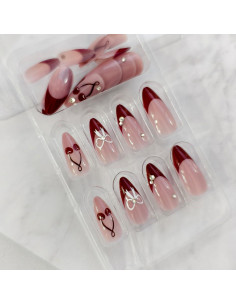 24 Uñas Postizas Almendra OSTTMA con Punta Francesa Roja 2