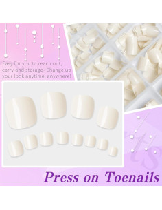 240 Uñas Postizas Cortas para Dedos de los Pies Lifextol - Blancas 2