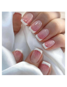 Uñas Postizas Cortas Cuadradas Ombre Glitter Puyokinm 24 Pcs