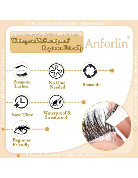 5 Pares de Pestañas Postizas Autoadhesivas Anforlin - 5 Estilos 5 Pares de Pestañas Postizas Autoadhesivas Anforlin - 5 Estilos