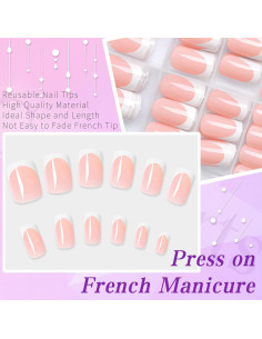 240 Uñas Postizas Cuadradas Francesas Stort con Pegamento 2