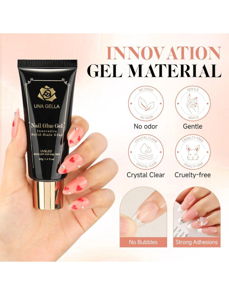 Gel Adhesivo para Uñas UNA GELLA 40ml Tips de Gel Sólido