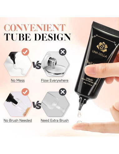 Gel Adhesivo para Uñas UNA GELLA 40ml Tips de Gel Sólido