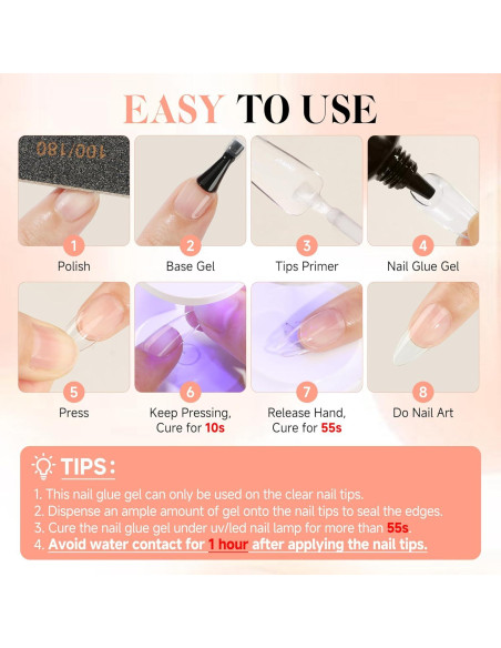 Gel Adhesivo para Uñas UNA GELLA 40ml Tips de Gel Sólido