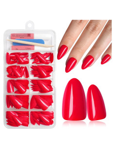 Kit Uñas Postizas Almendra Rojas AddFavor 240pcs Medianas