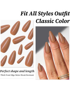 240 Uñas Falsas de Almendra Lifextol Color Café Medianas 2