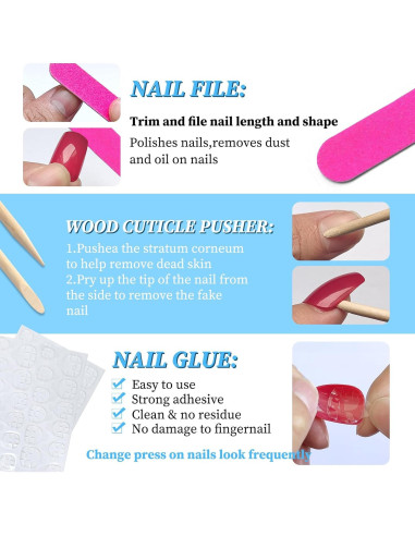 120 Uñas Postizas Cortas Rosa Lifextol con Adhesivos