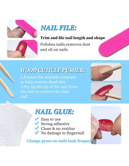 120 Uñas Postizas Cortas Rosa Lifextol con Adhesivos