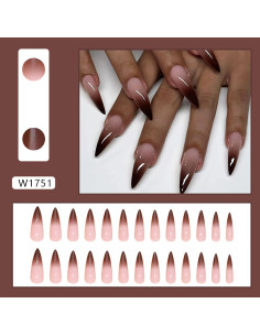 Uñas Postizas Almendra Largas Gradiente Marrón LOPMNGHT 24 Piezas 2